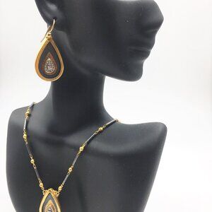 Gurhan Necklace and Matching Earrings Set 24K Yellow Gold, Silver, Diamonds